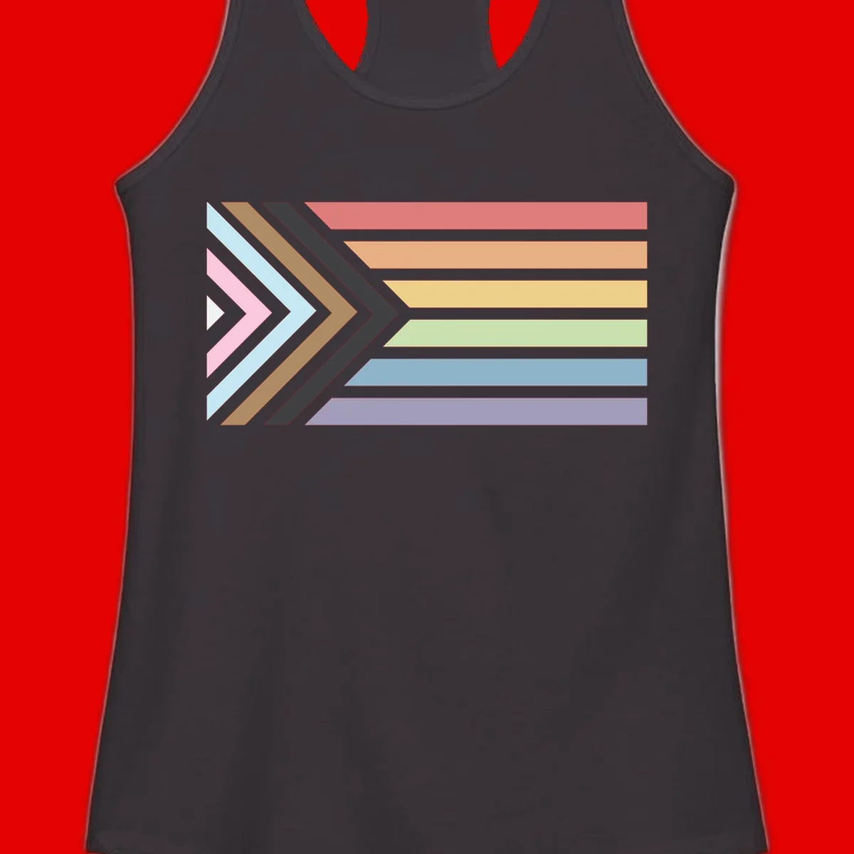 Progress pride arrows design with chevron shapes and rainbow flag stripes representing LGBTQ equality and forward momentum