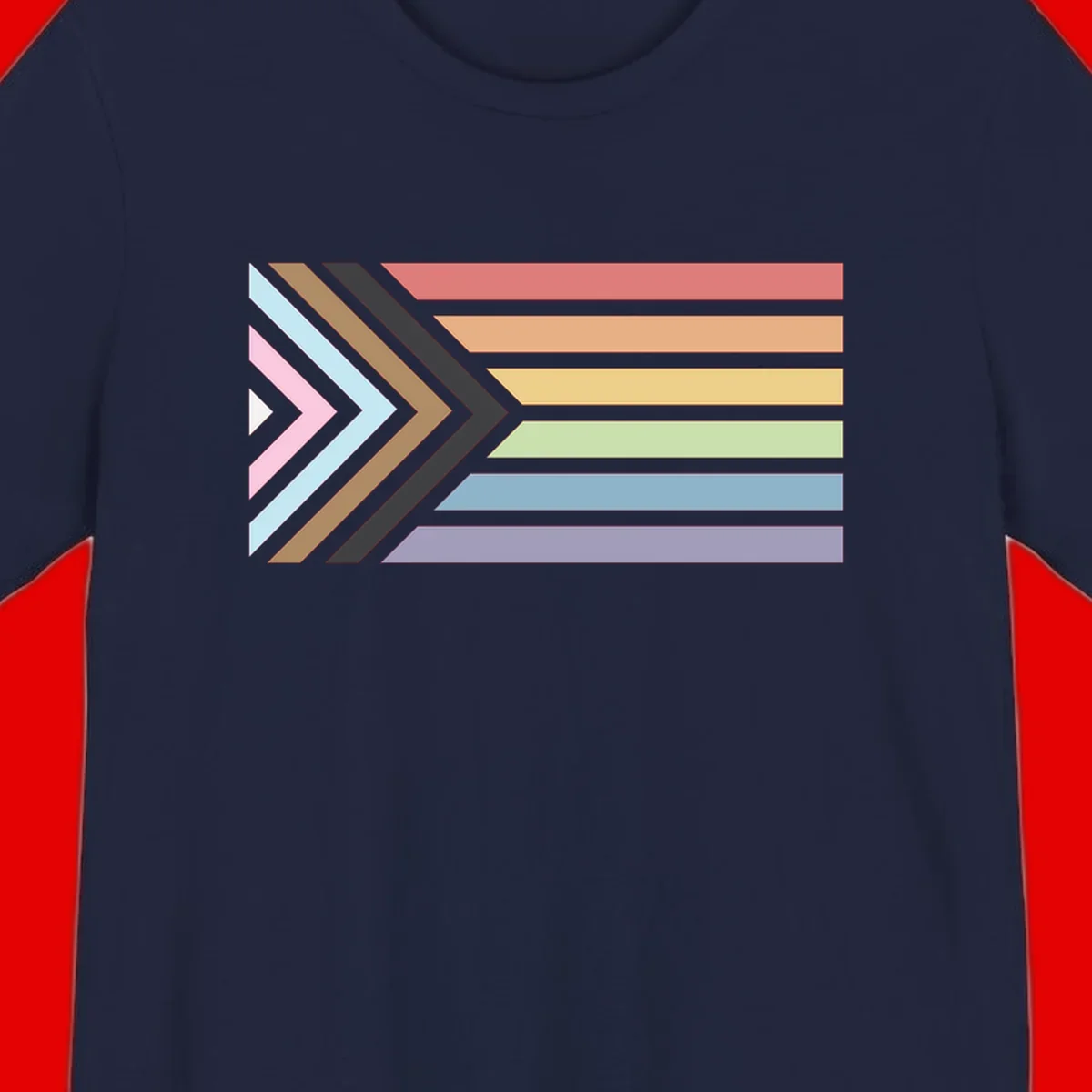 Progress pride arrows design with chevron shapes and rainbow flag stripes representing LGBTQ equality and forward momentum
