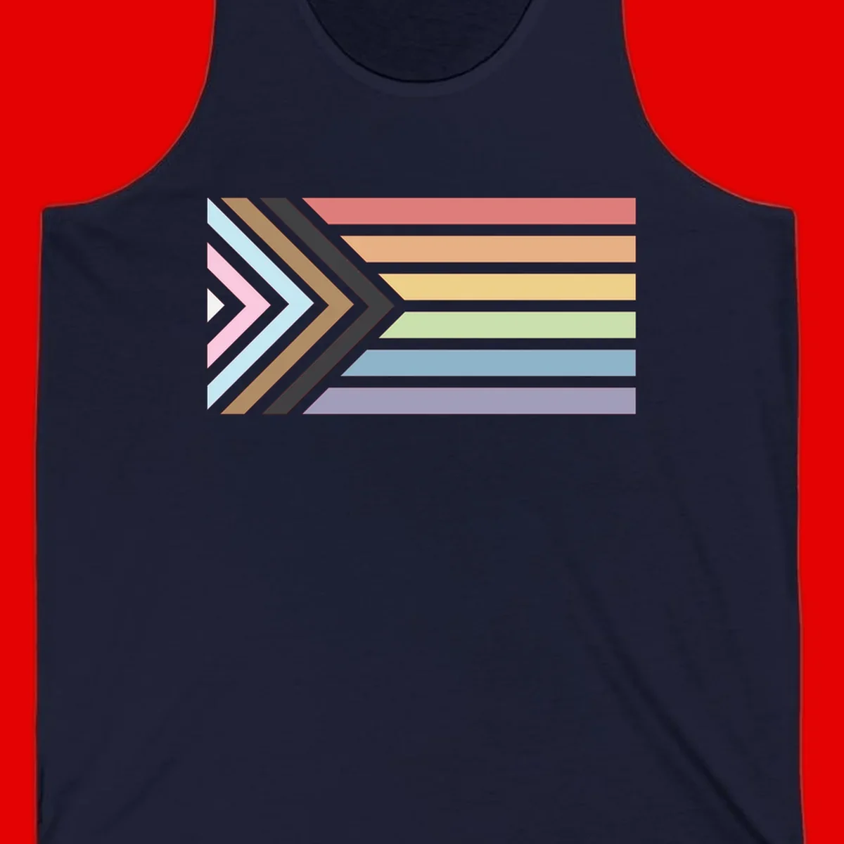 Progress pride arrows design with chevron shapes and rainbow flag stripes representing LGBTQ equality and forward momentum
