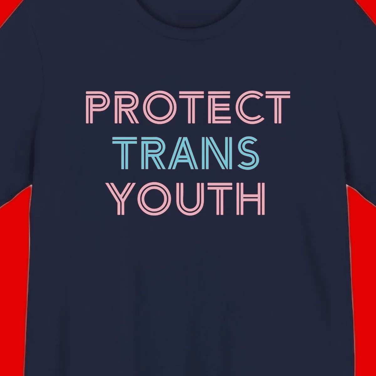Protect trans youth design with pink and cyan outlined text on gray background