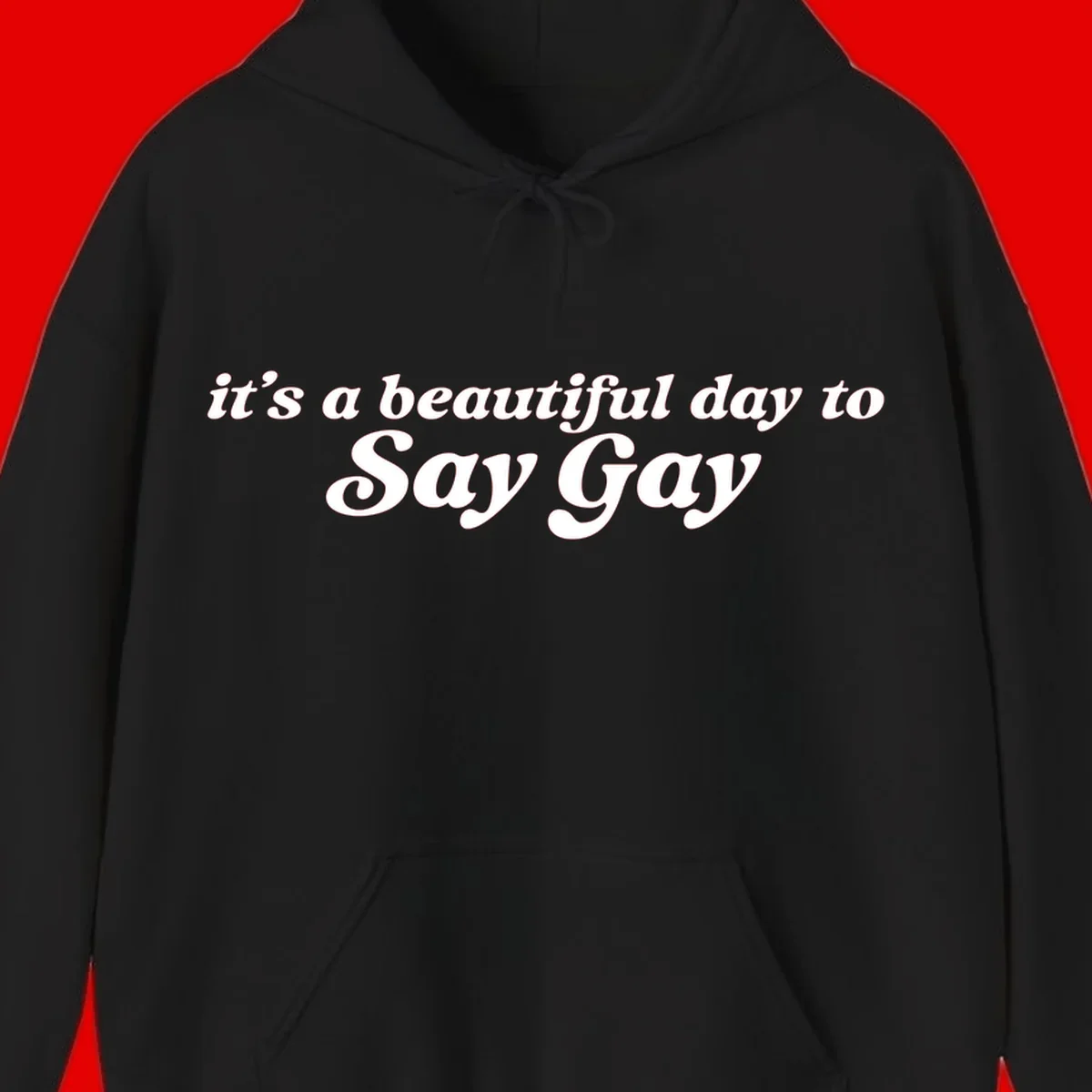 White italic text reading 'it's a beautiful day to Say Gay' on gray background, beautiful-day-say-gay pride design