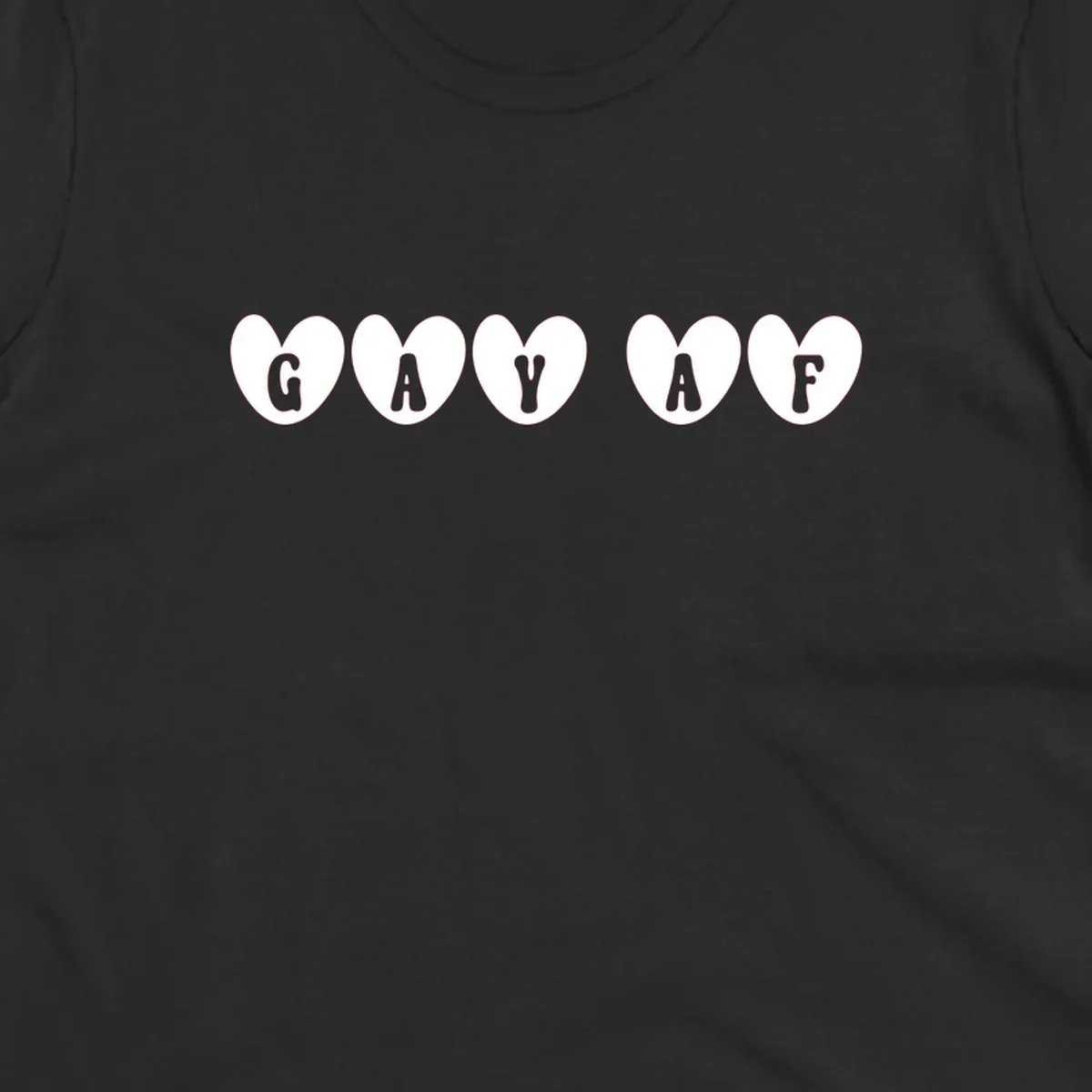 Five white hearts on gray background spelling GAY AF with bold letters - gay af pride hearts design
