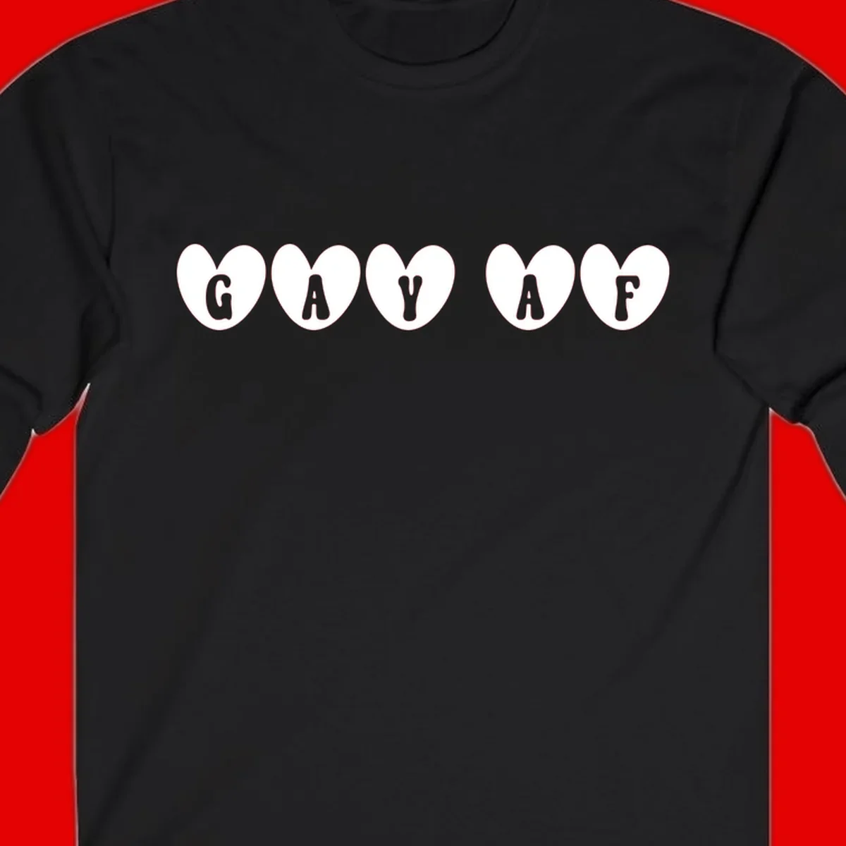 Five white hearts on gray background spelling GAY AF with bold letters - gay af pride hearts design