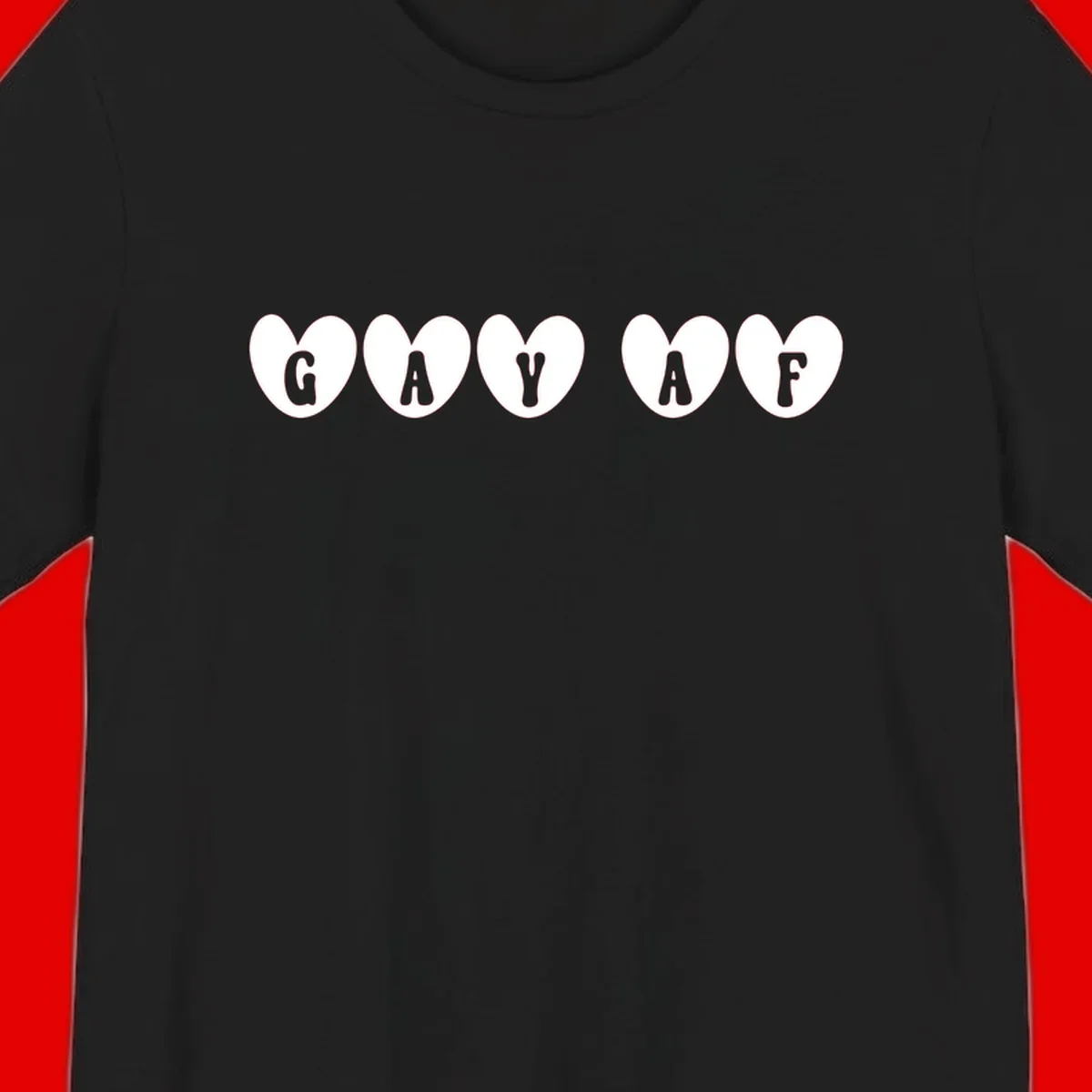 Five white hearts on gray background spelling GAY AF with bold letters - gay af pride hearts design