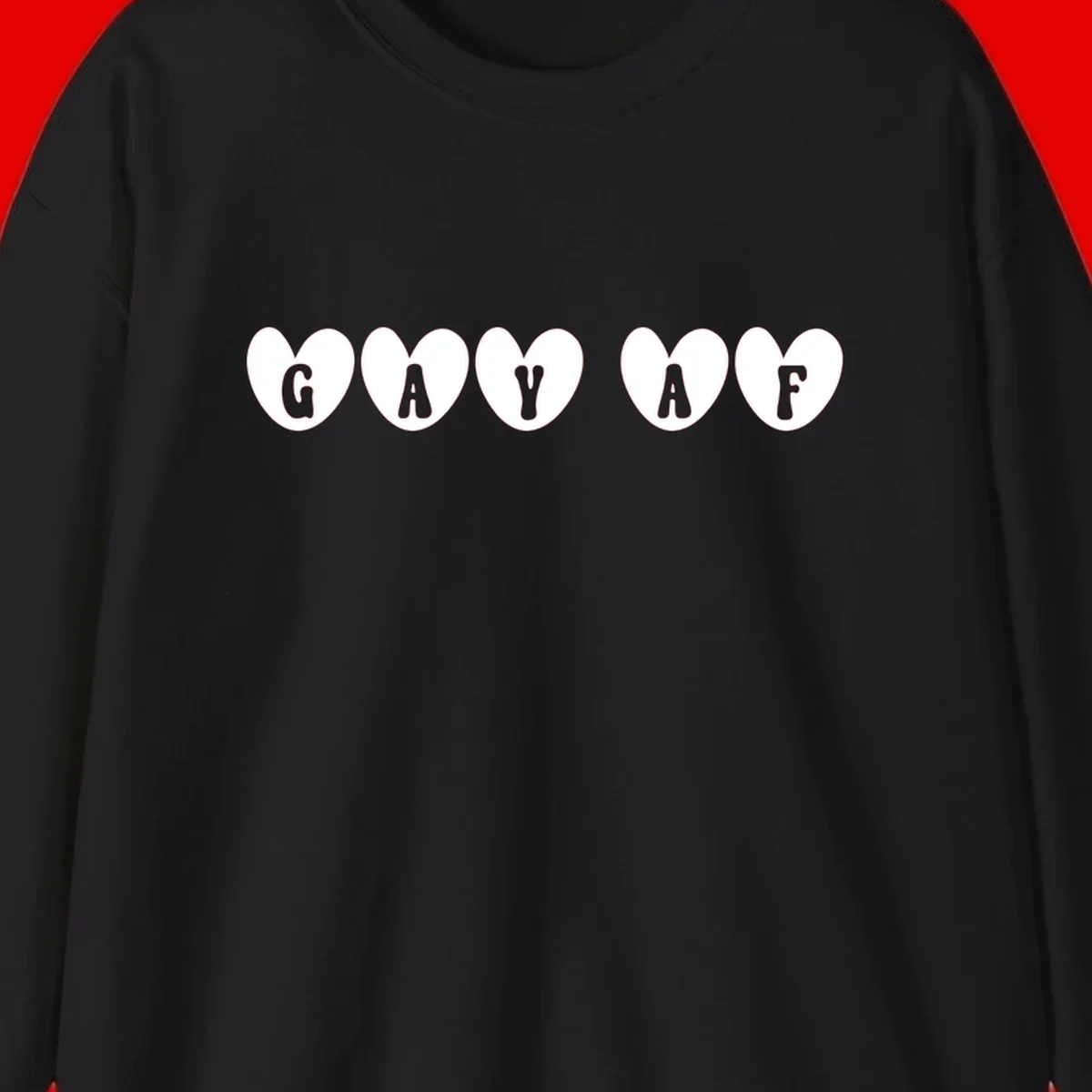 Five white hearts on gray background spelling GAY AF with bold letters - gay af pride hearts design
