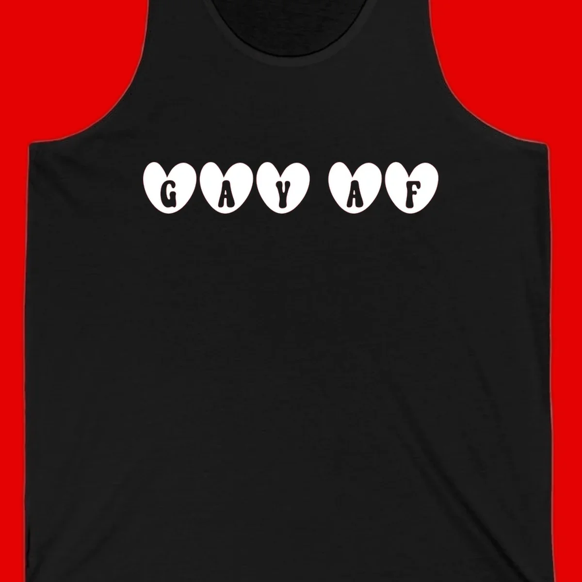 Five white hearts on gray background spelling GAY AF with bold letters - gay af pride hearts design