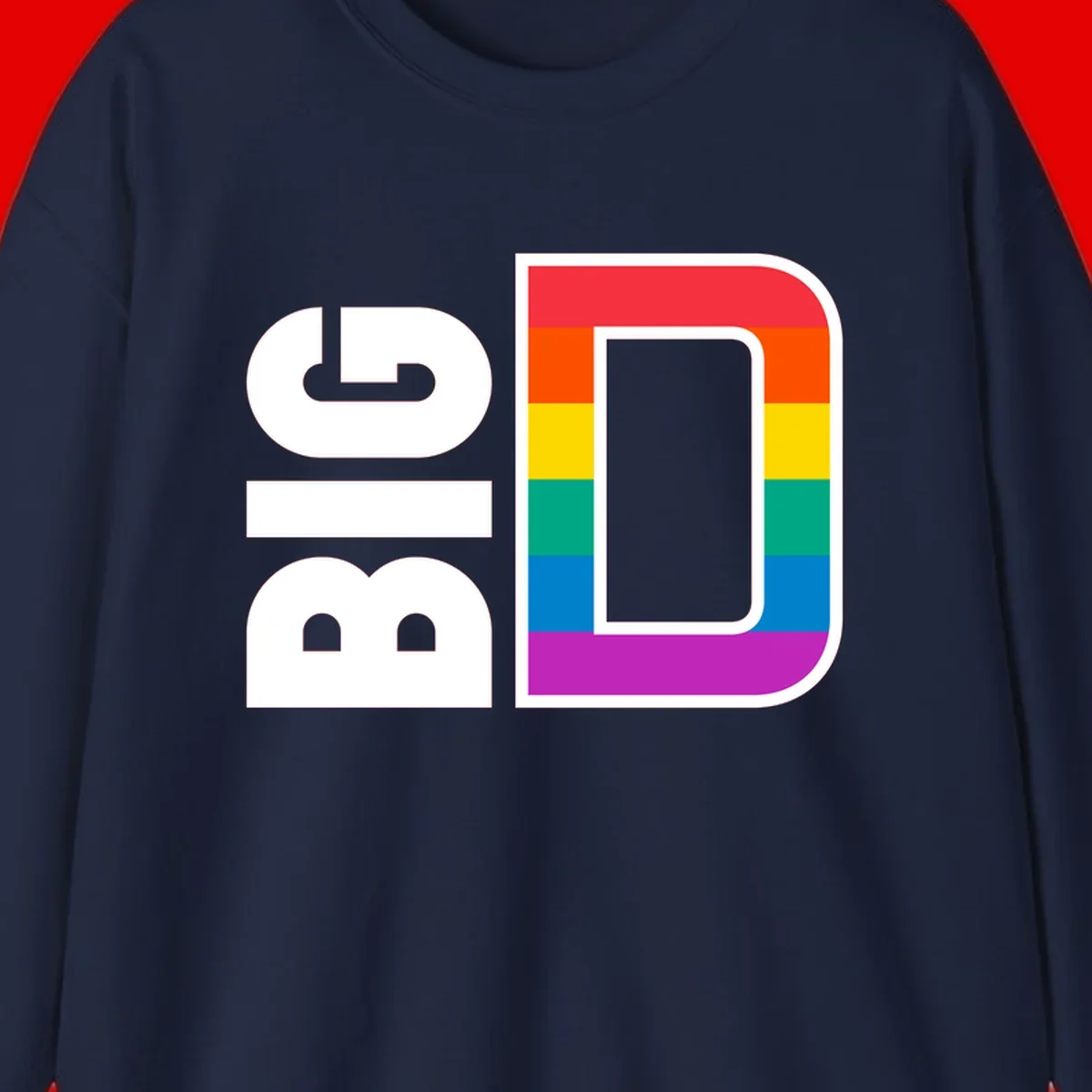 Rainbow pride flag design with rounded rectangle frame featuring red, orange, yellow, green, teal, blue, and purple stripes