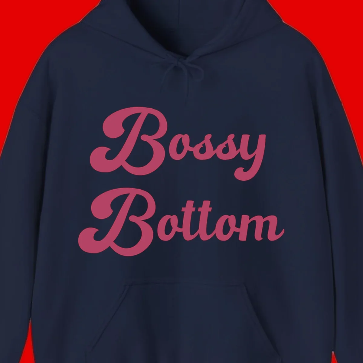Body rhythm pride design with pink flowing lettering on gray background