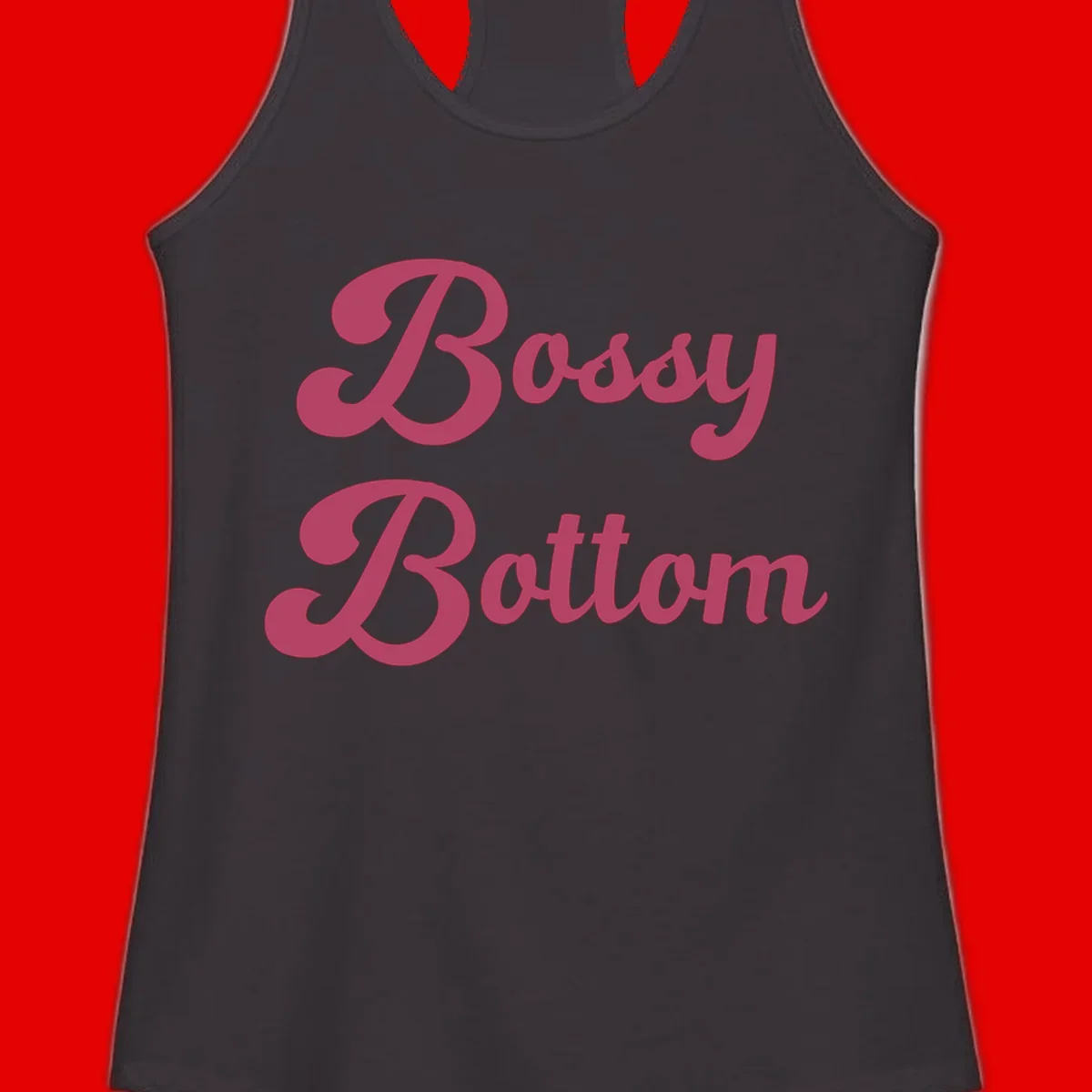 Body rhythm pride design with pink flowing lettering on gray background