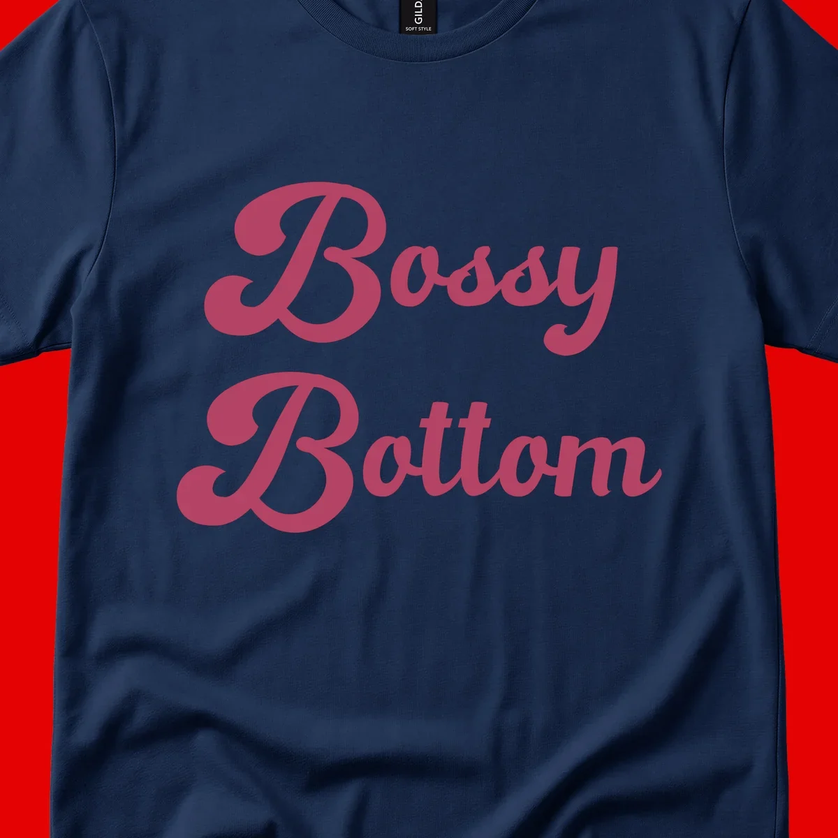 Body rhythm pride design with pink flowing lettering on gray background