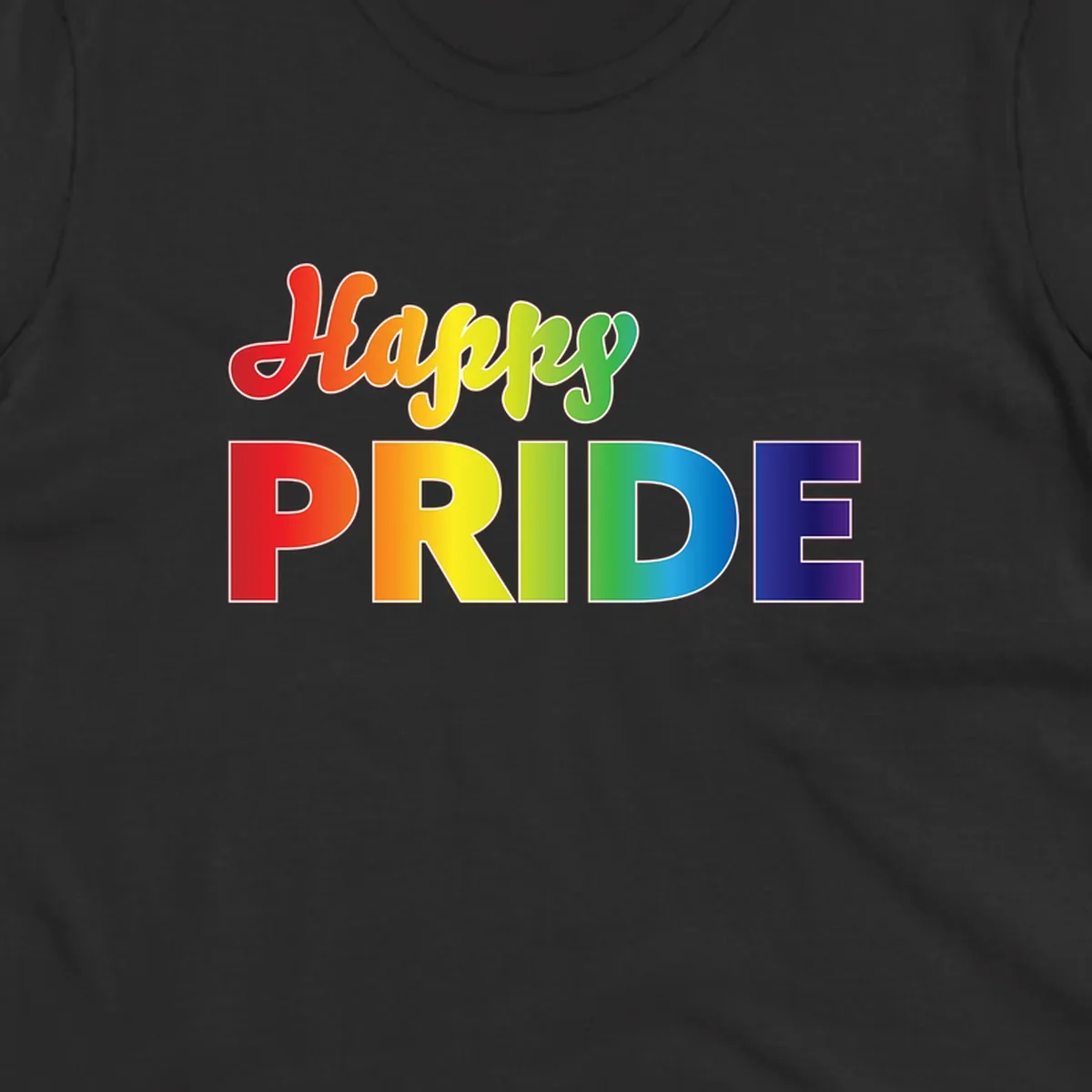 Happy pride rainbow gradient text design with colorful letters transitioning from red to purple