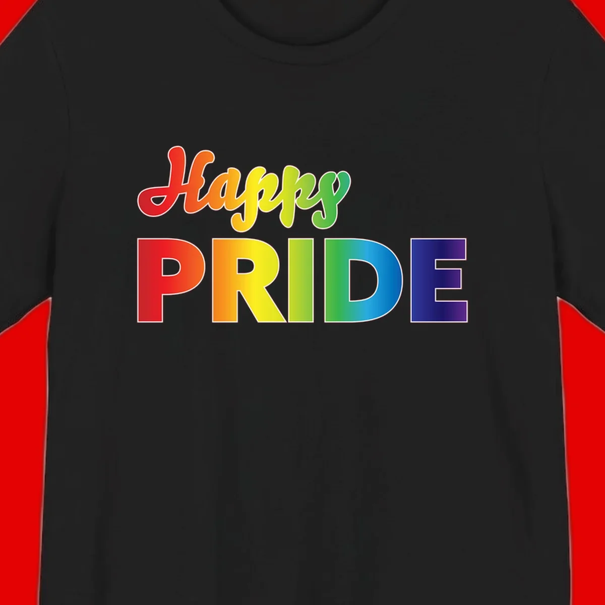 Happy pride rainbow gradient text design with colorful letters transitioning from red to purple