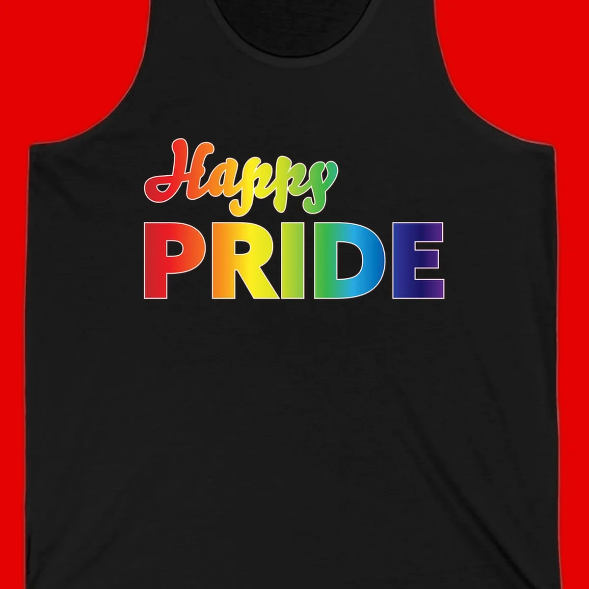 Happy pride rainbow gradient text design with colorful letters transitioning from red to purple