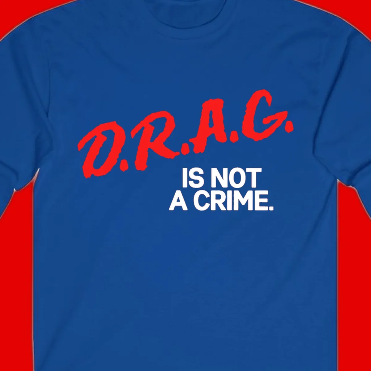 Bold red LGBTQ+ letters with white text reading 'IS NOT A CRIME' on gray background, pride statement design.