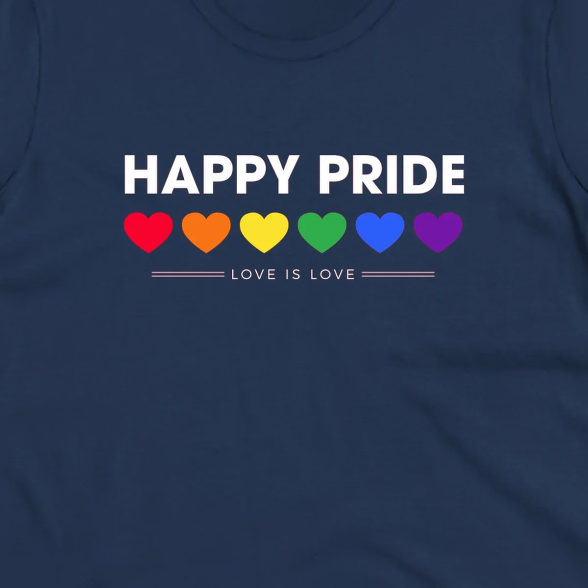 Love is love pride design with six colorful rainbow hearts and celebratory text on gray background