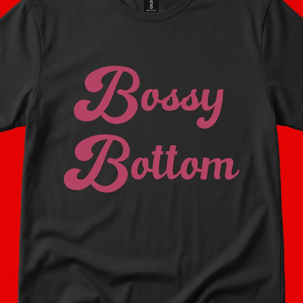 Body Rocking pride design in pink lettering with flowing, decorative typography on gray background