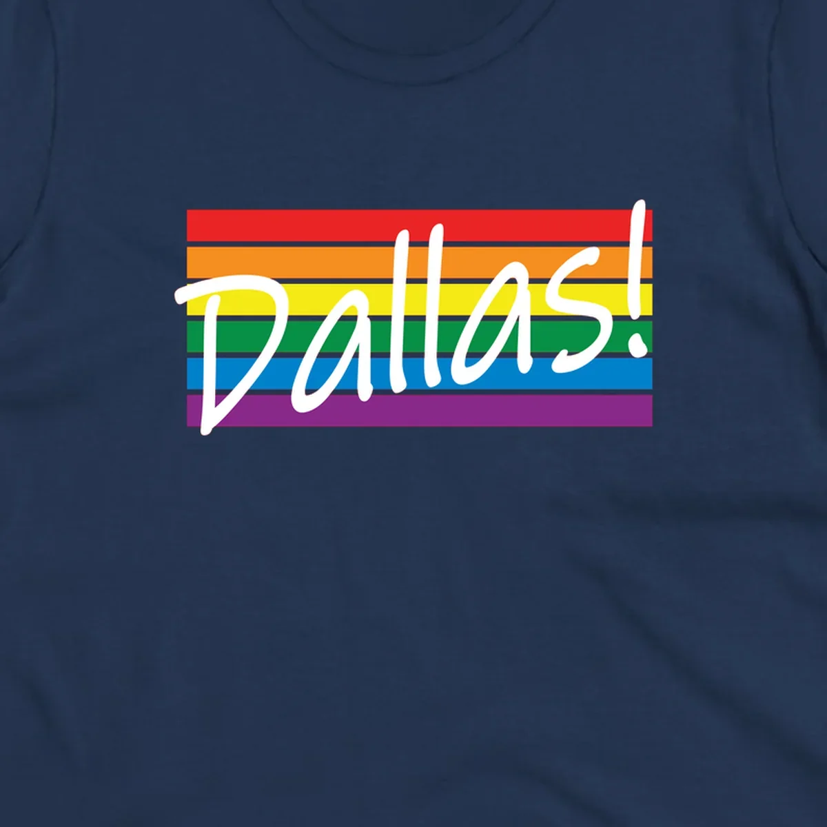 Pallas pride rainbow design with white handwritten text over horizontal stripes in red, orange, yellow, green, blue, and purple