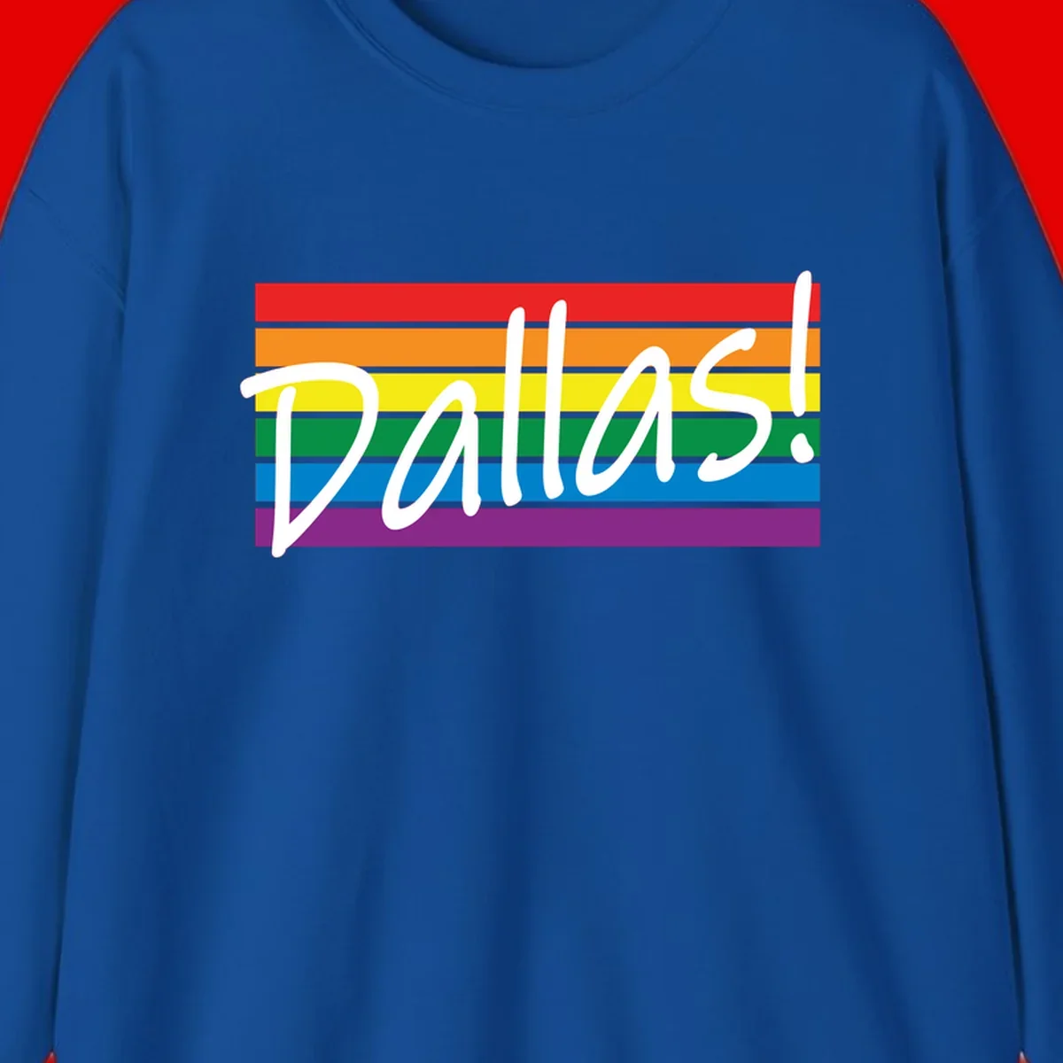 Pallas pride rainbow design with white handwritten text over horizontal stripes in red, orange, yellow, green, blue, and purple