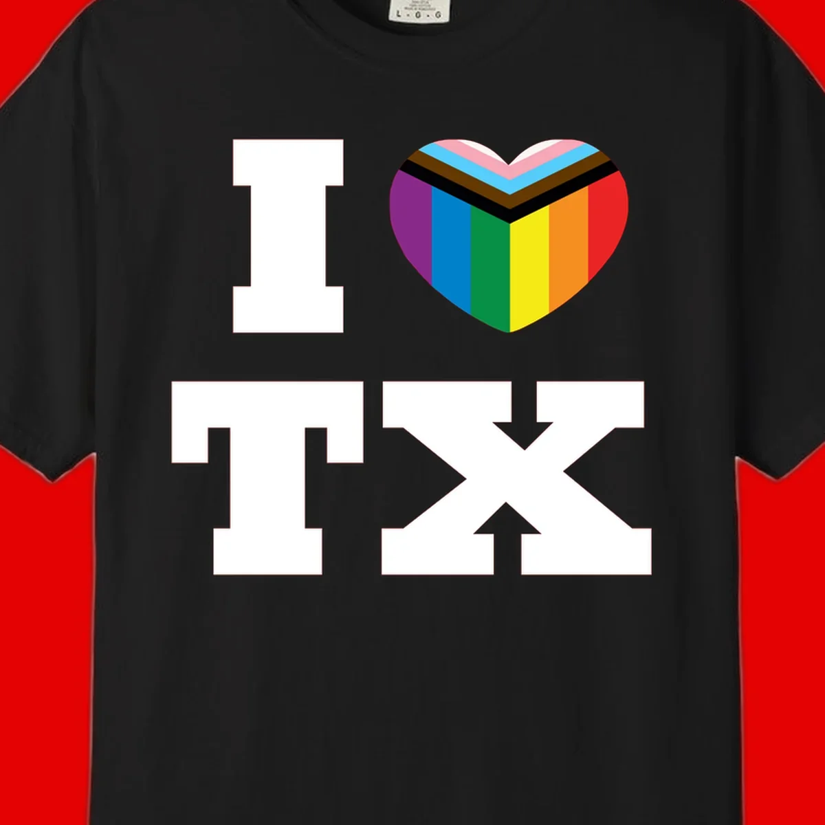 I love pride rainbow heart design with full spectrum stripes and chevron pattern overlay
