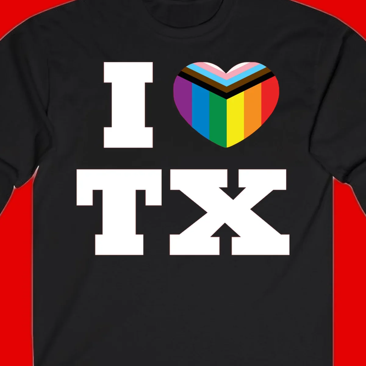 I love pride rainbow heart design with full spectrum stripes and chevron pattern overlay