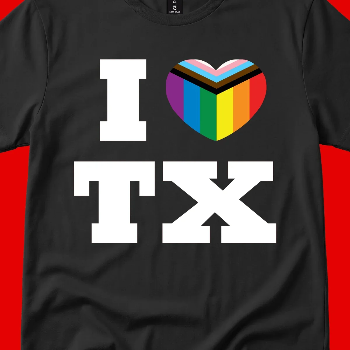 I love pride rainbow heart design with full spectrum stripes and chevron pattern overlay