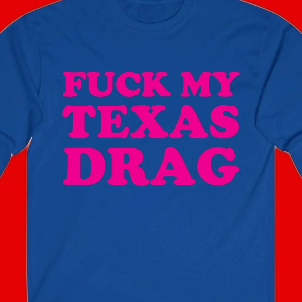 Bold magenta text reading 'Fuck My Texas Drag' in large chunky sans-serif letters on gray background