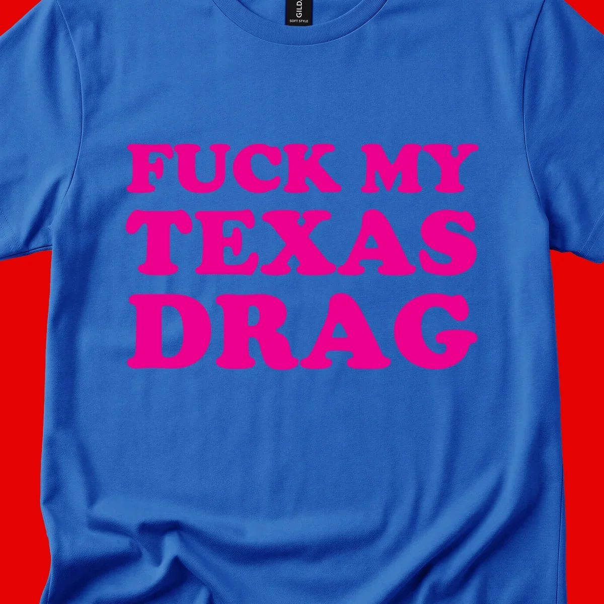 Bold magenta text reading 'Fuck My Texas Drag' in large chunky sans-serif letters on gray background