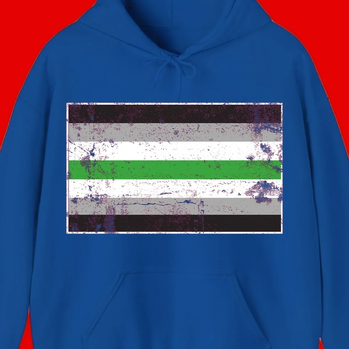 Demigender pride flag with black, gray, white, and green horizontal stripes in distressed grunge texture