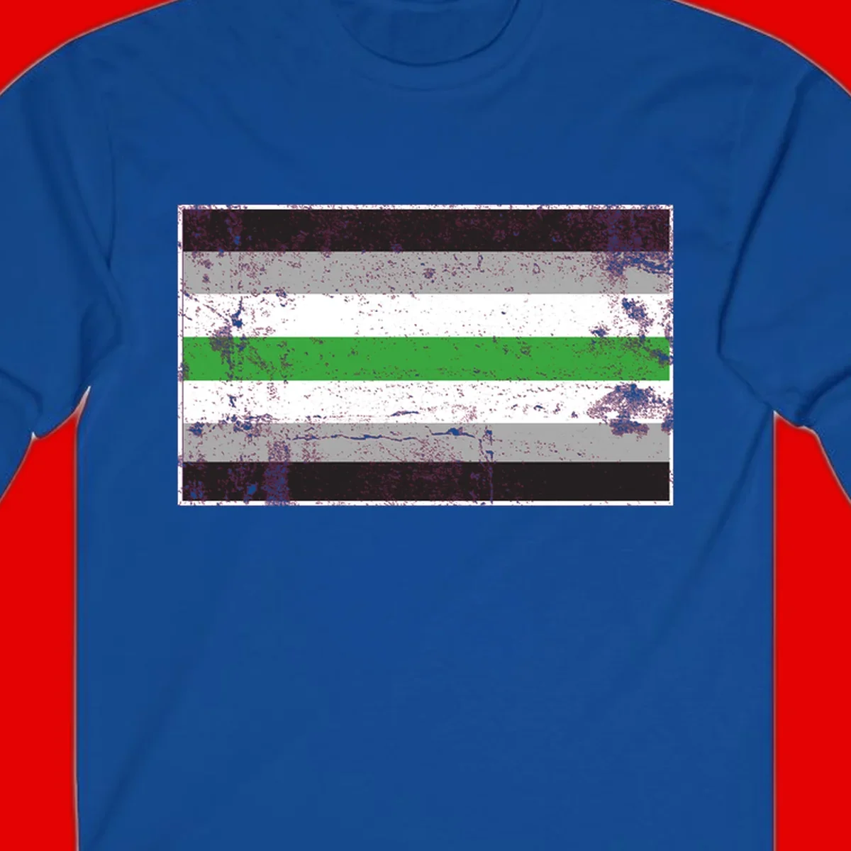 Demigender pride flag with black, gray, white, and green horizontal stripes in distressed grunge texture