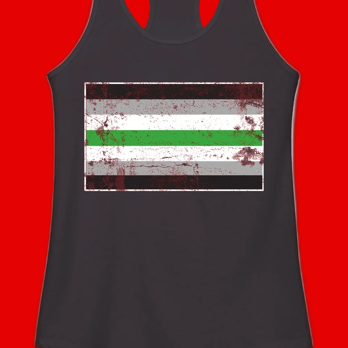 Demigender pride flag with black, gray, white, and green horizontal stripes in distressed grunge texture