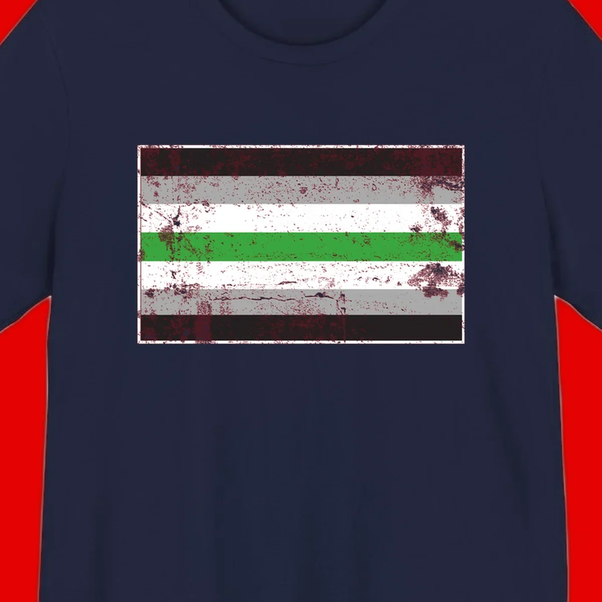 Demigender pride flag with black, gray, white, and green horizontal stripes in distressed grunge texture