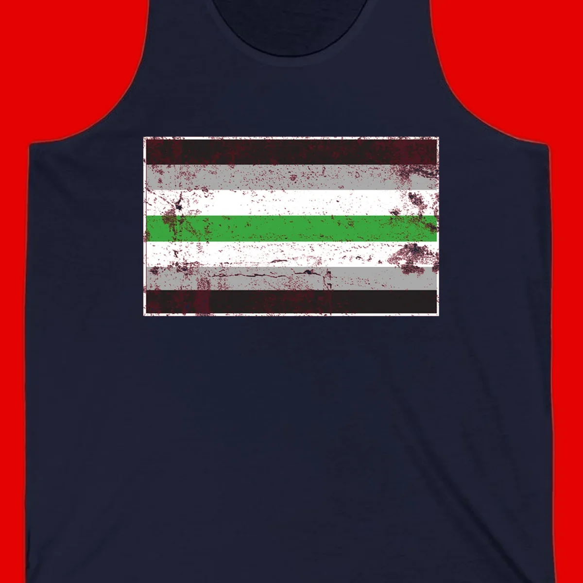 Demigender pride flag with black, gray, white, and green horizontal stripes in distressed grunge texture