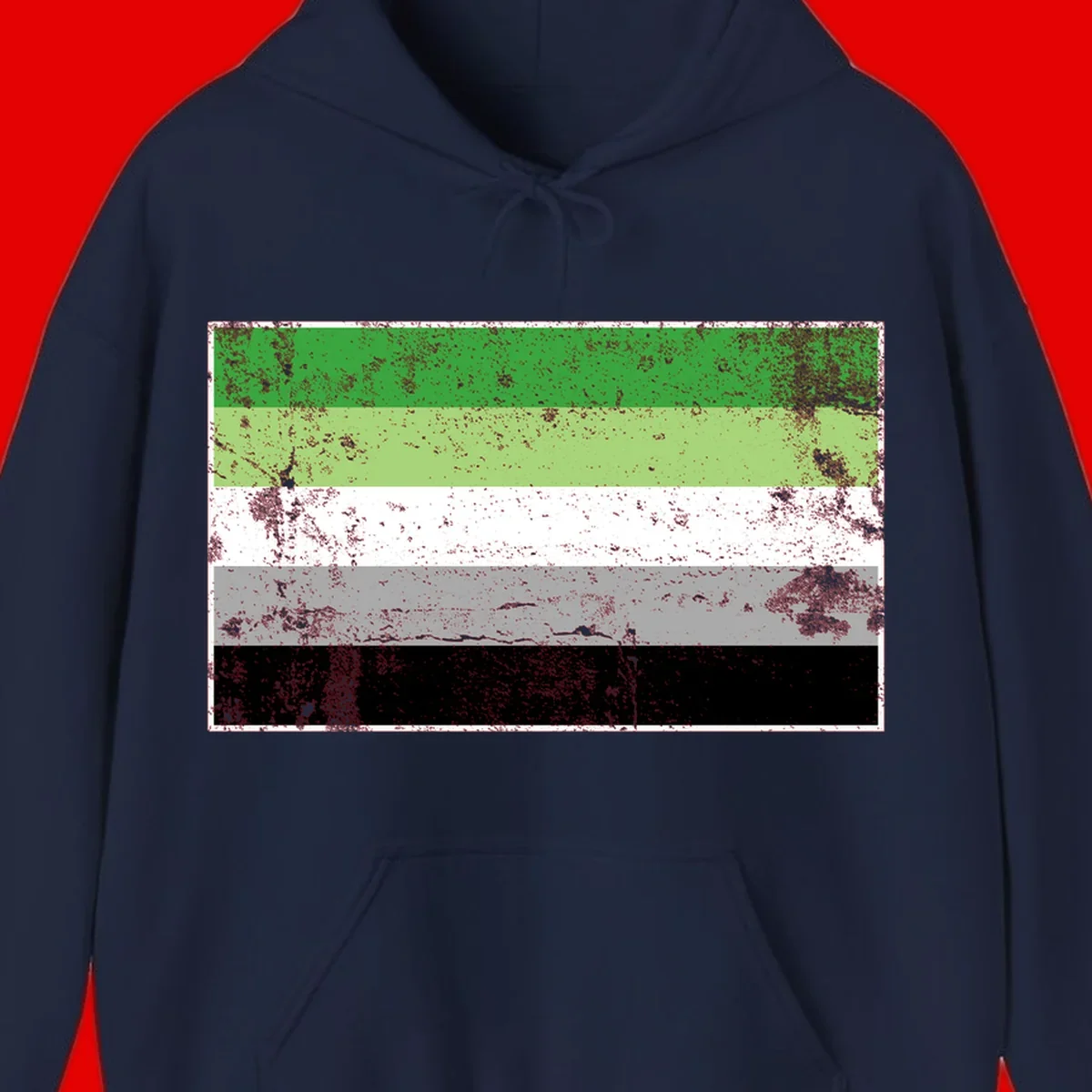 Demigender pride flag with five horizontal stripes in green, white, gray, and black with distressed grunge texture