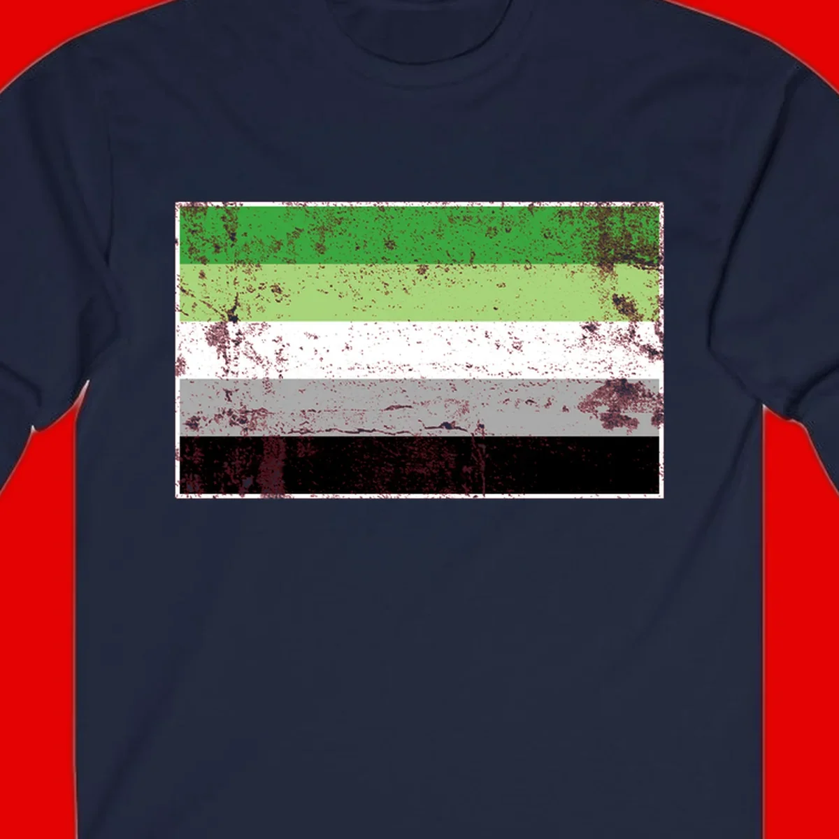 Demigender pride flag with five horizontal stripes in green, white, gray, and black with distressed grunge texture