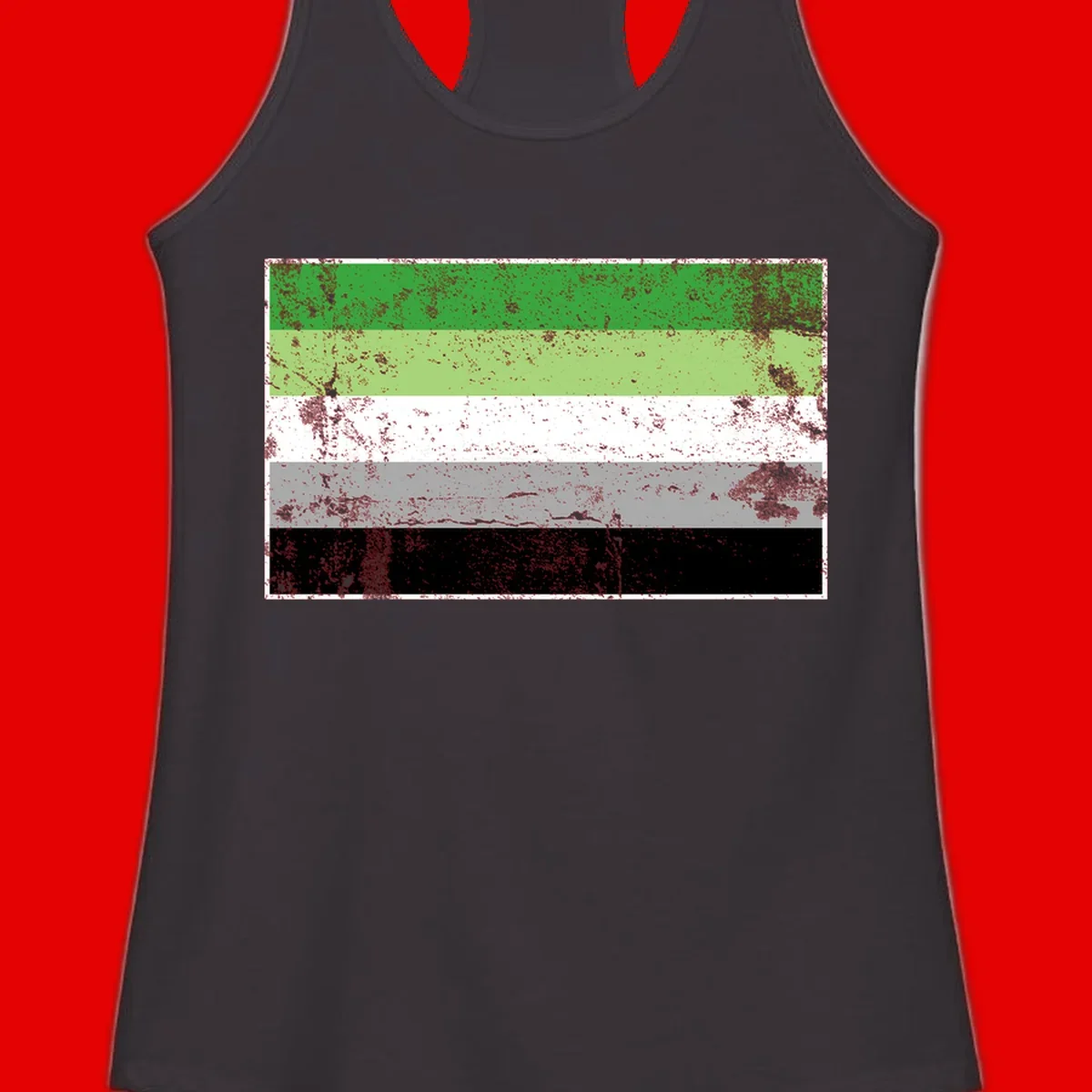 Demigender pride flag with five horizontal stripes in green, white, gray, and black with distressed grunge texture