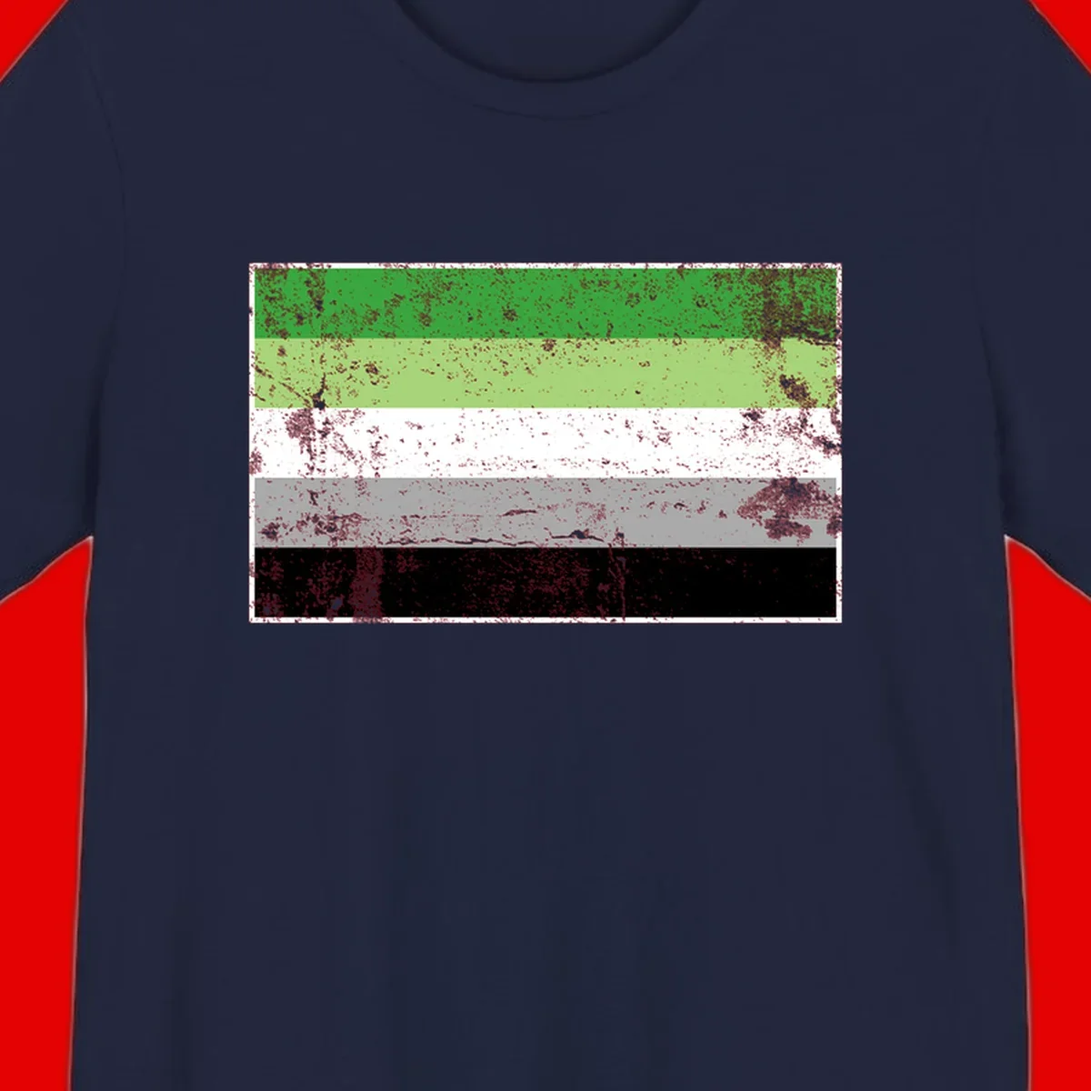 Demigender pride flag with five horizontal stripes in green, white, gray, and black with distressed grunge texture