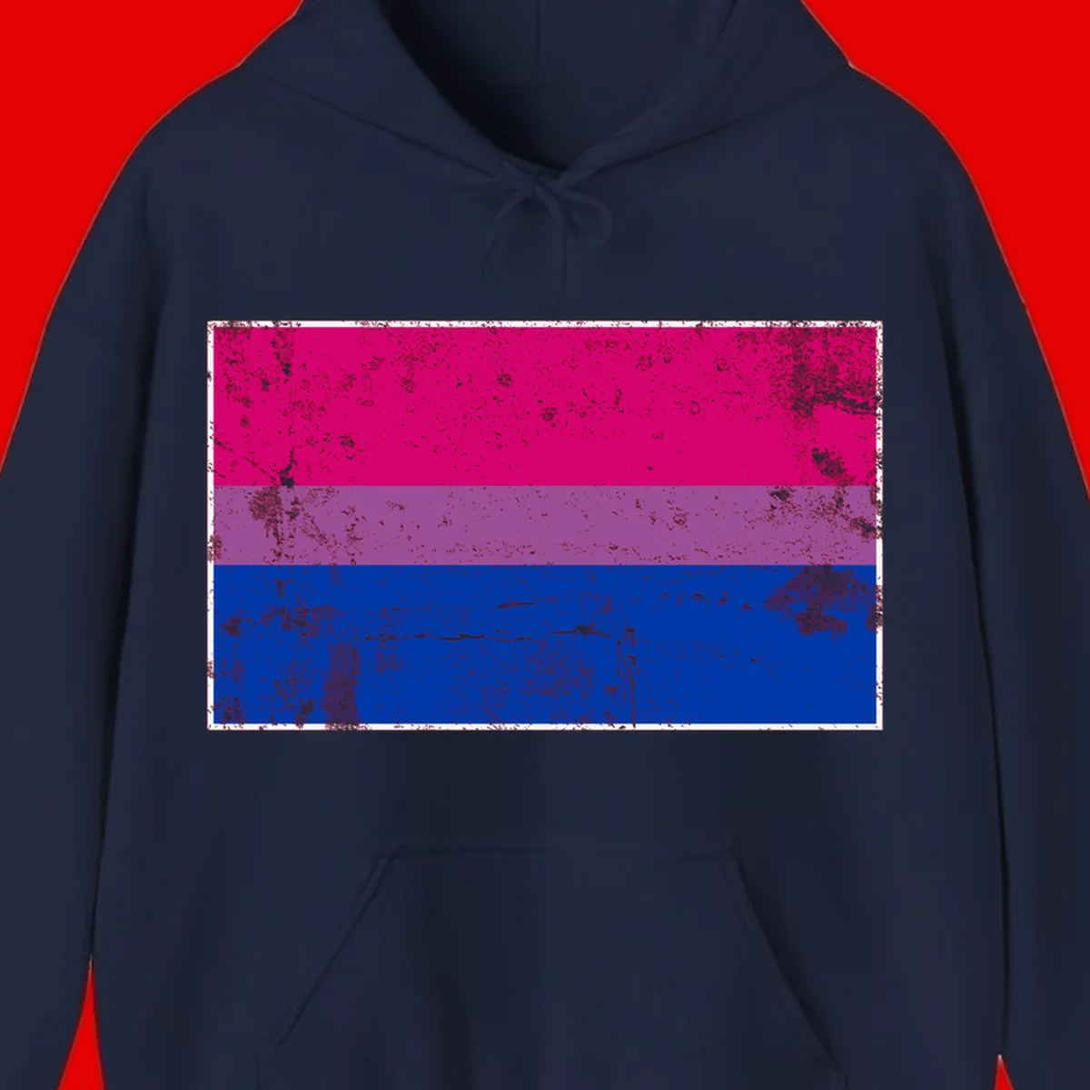 Distressed bisexual pride flag with magenta, purple, and blue horizontal stripes featuring weathered grunge texture overlay