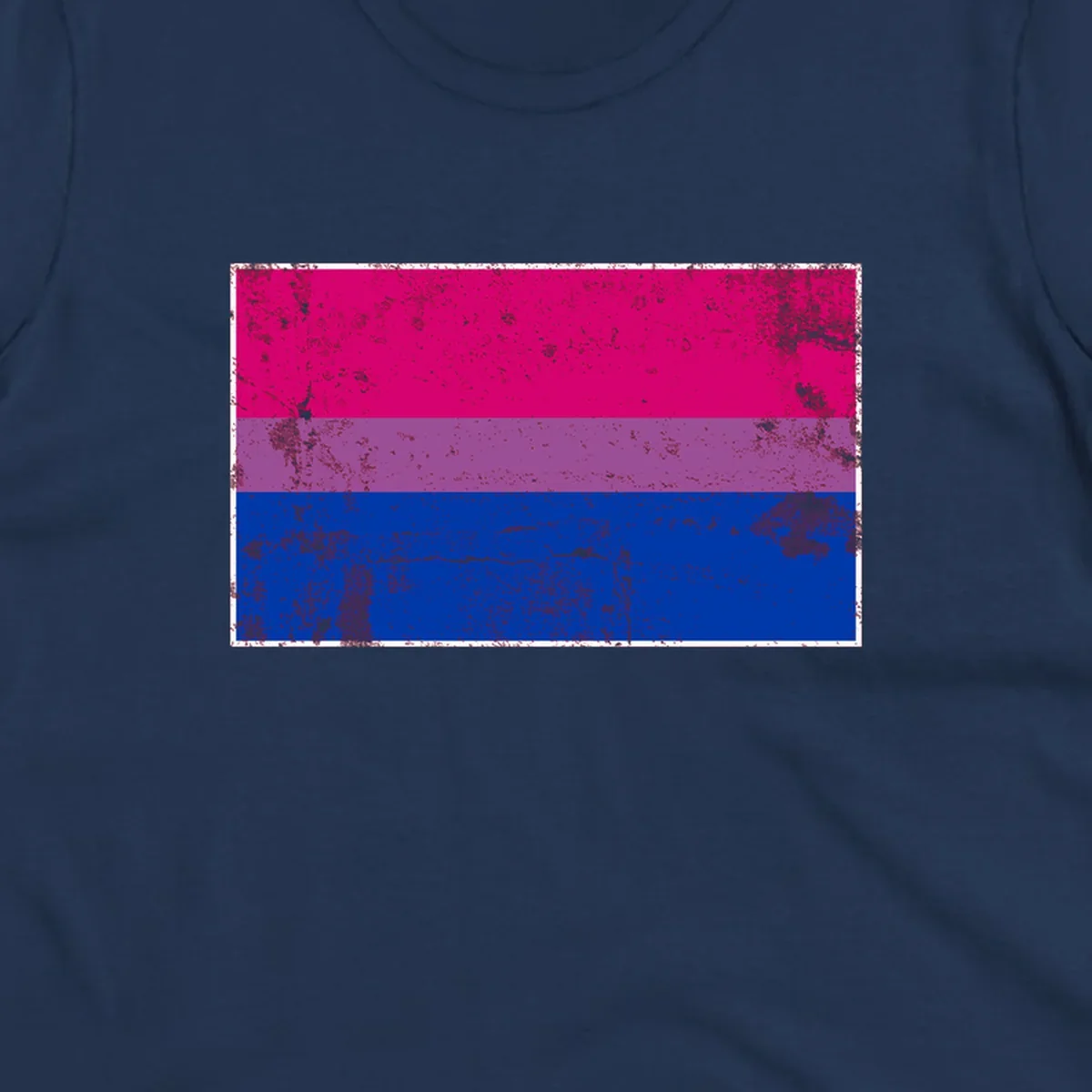 Distressed bisexual pride flag with magenta, purple, and blue horizontal stripes featuring weathered grunge texture overlay