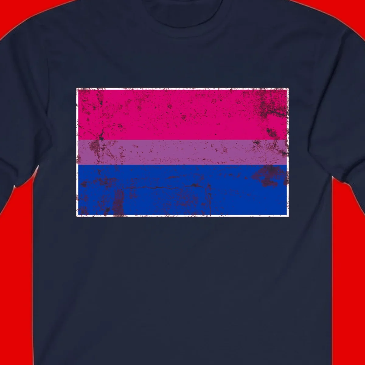 Distressed bisexual pride flag with magenta, purple, and blue horizontal stripes featuring weathered grunge texture overlay