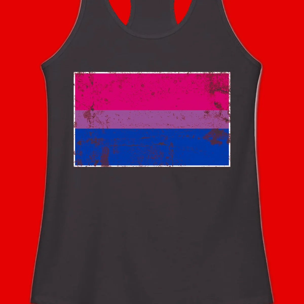 Distressed bisexual pride flag with magenta, purple, and blue horizontal stripes featuring weathered grunge texture overlay