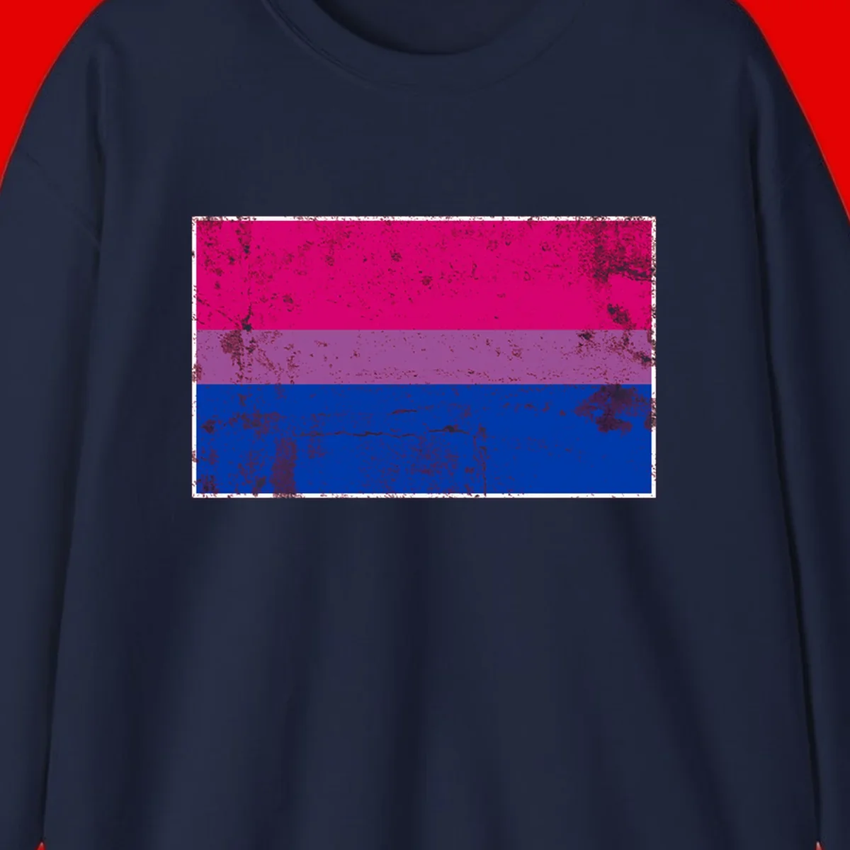 Distressed bisexual pride flag with magenta, purple, and blue horizontal stripes featuring weathered grunge texture overlay