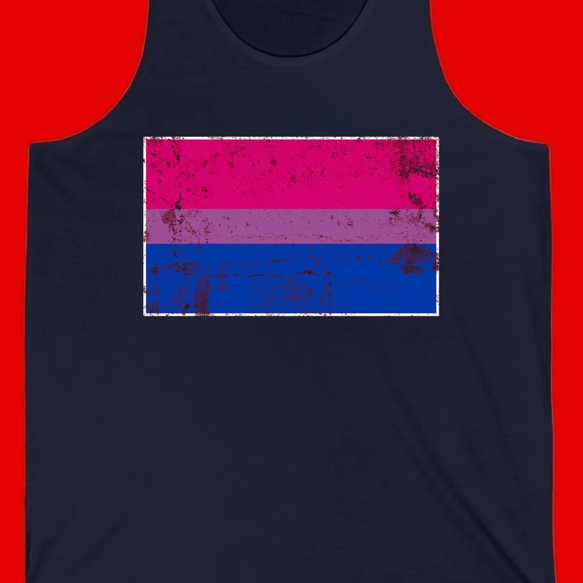 Distressed bisexual pride flag with magenta, purple, and blue horizontal stripes featuring weathered grunge texture overlay