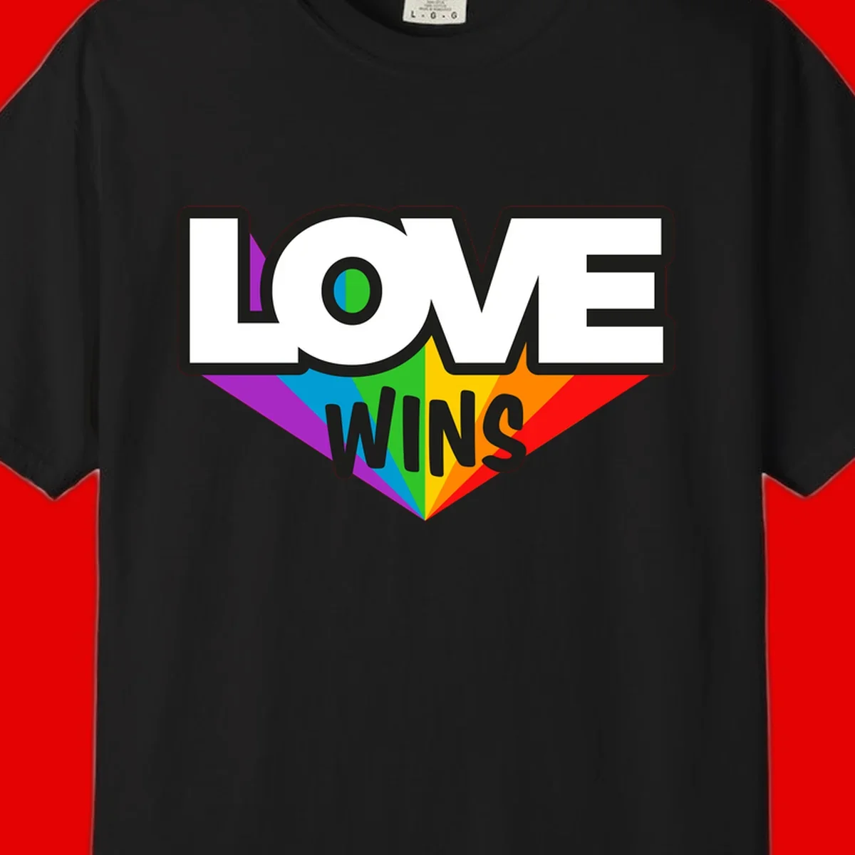 Love wins pride design with rainbow wings and gradient eye symbol in vibrant purple, blue, green, yellow, orange and red colors
