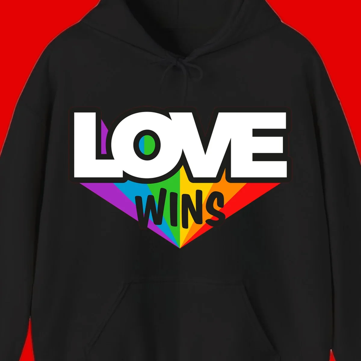 Love wins pride design with rainbow wings and gradient eye symbol in vibrant purple, blue, green, yellow, orange and red colors