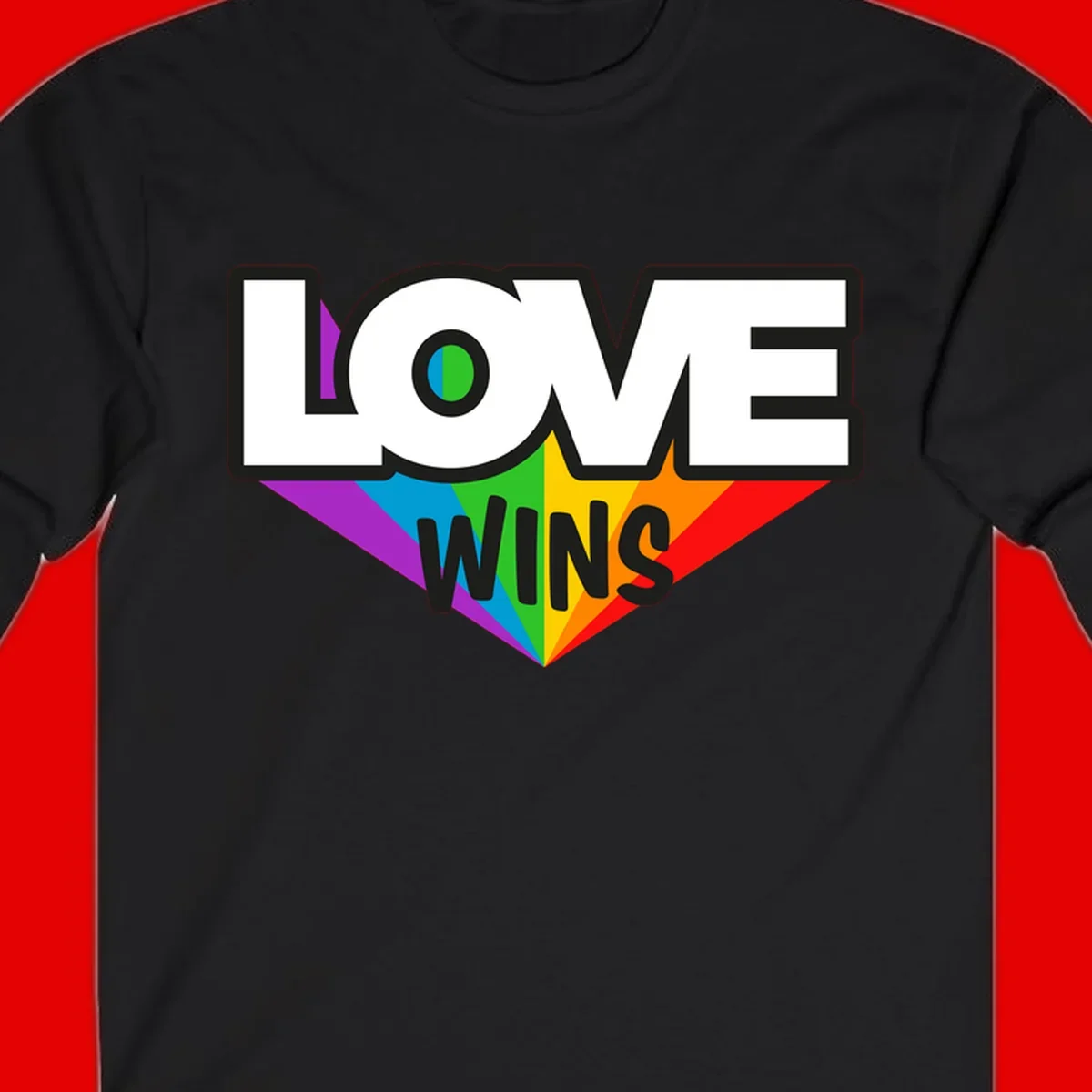 Love wins pride design with rainbow wings and gradient eye symbol in vibrant purple, blue, green, yellow, orange and red colors