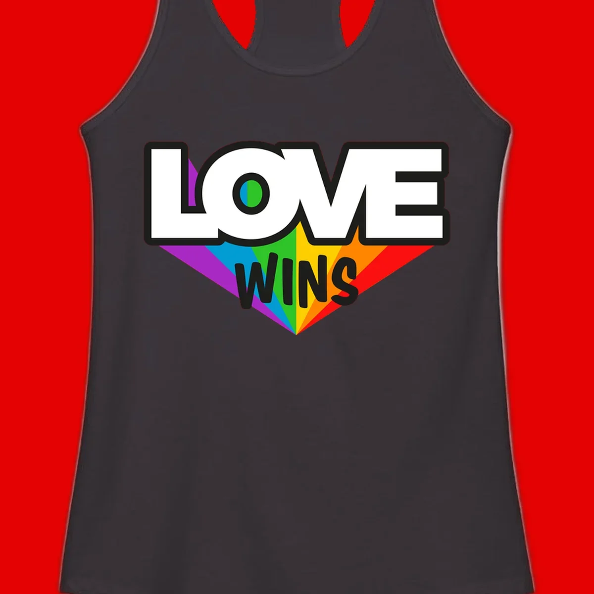Love wins pride design with rainbow wings and gradient eye symbol in vibrant purple, blue, green, yellow, orange and red colors