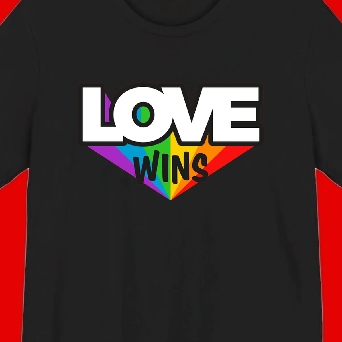 Love wins pride design with rainbow wings and gradient eye symbol in vibrant purple, blue, green, yellow, orange and red colors