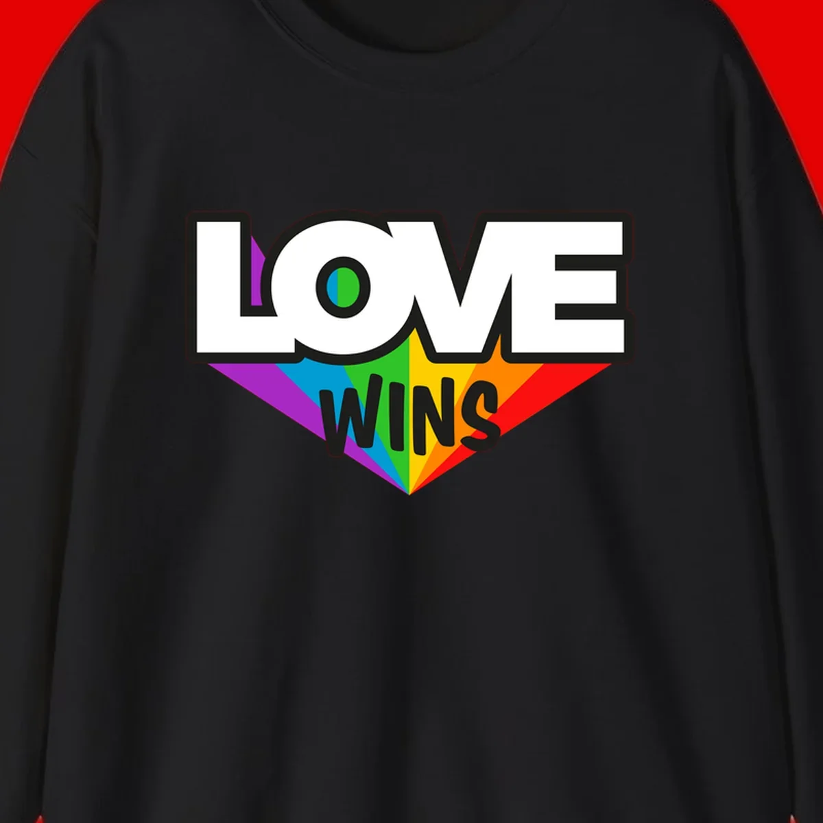 Love wins pride design with rainbow wings and gradient eye symbol in vibrant purple, blue, green, yellow, orange and red colors