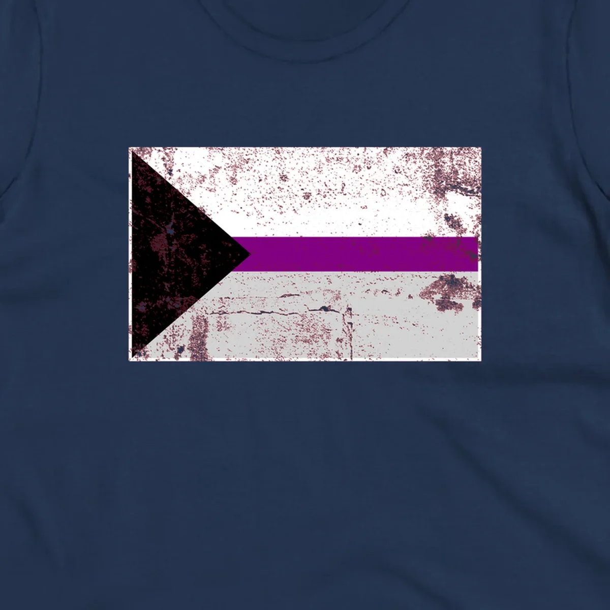 Asexual pride flag with black, purple, white, and gray horizontal stripes and rightward chevron, distressed grunge texture