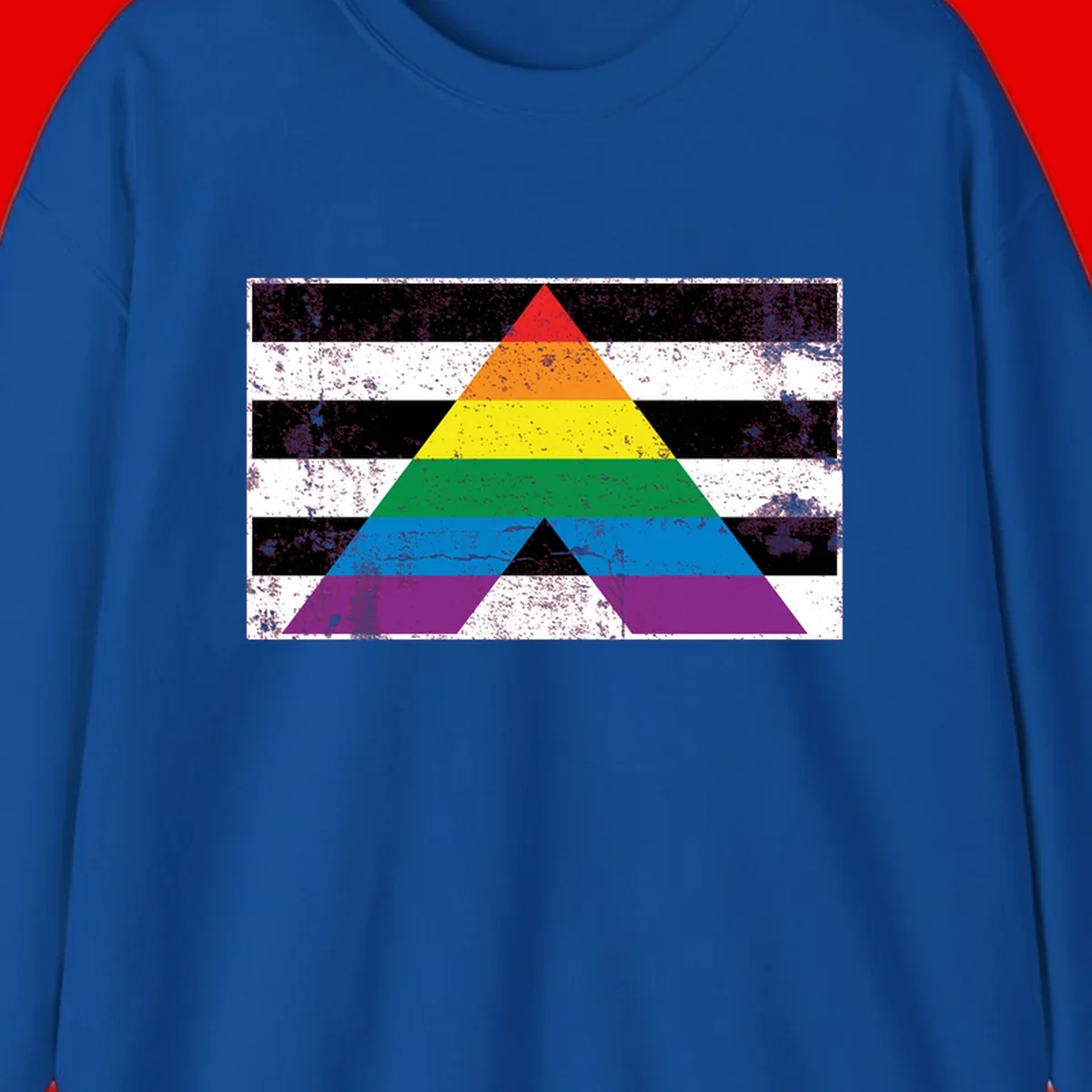 Rainbow pride pyramid with horizontal stripes on distressed black and white background